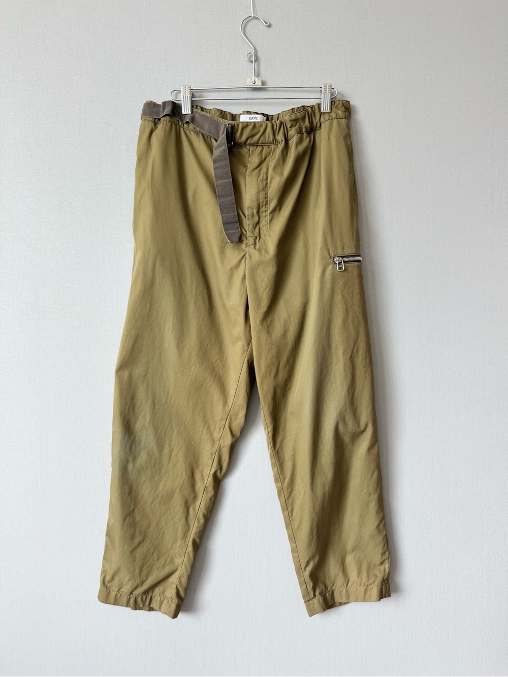Oamc Khaki Cargo Half Belt Light Weight Trousers Tapered Cropped Fit - Italy